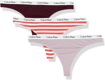 Calvin Klein Women'S Carousel Logo Cotton Thong Multipack Panty Rhone/Nirvana/Rainer Stripe_cut Rose / Medium