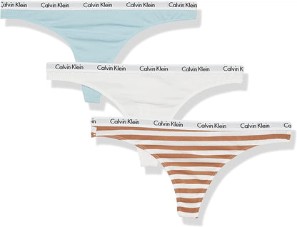 Calvin Klein Women'S Carousel Logo Cotton Thong Multipack Panty Palest Blue/White/Rainer Stripe_sandalwood / Medium
