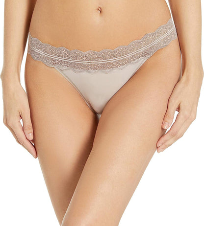 Calvin Klein Women'S Micro with Lace Band Thong Panty Sandstone / X-Large