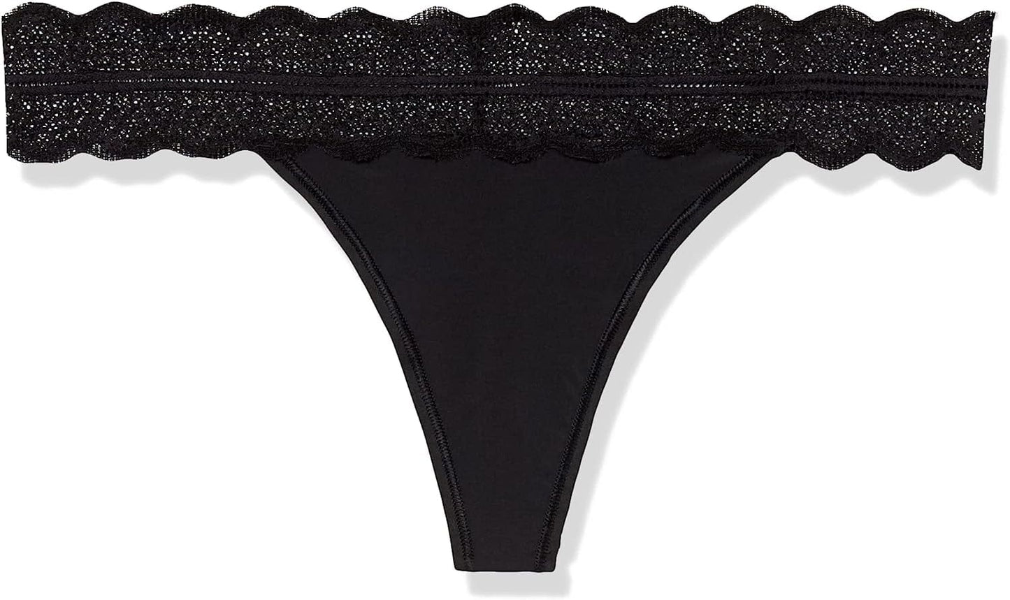 Calvin Klein Women'S Micro with Lace Band Thong Panty Black 3 Pack / Large
