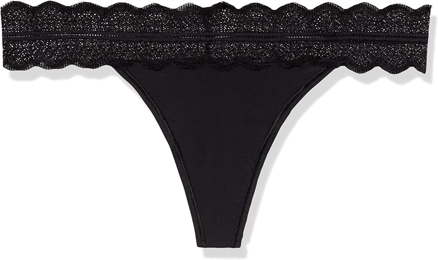 Calvin Klein Women'S Micro with Lace Band Thong Panty Black 3 Pack / X-Large