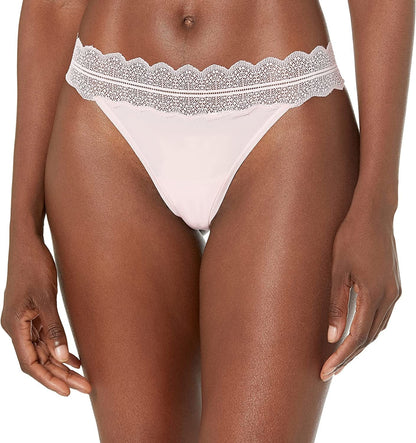 Calvin Klein Women'S Micro with Lace Band Thong Panty Prairie Pink / Medium