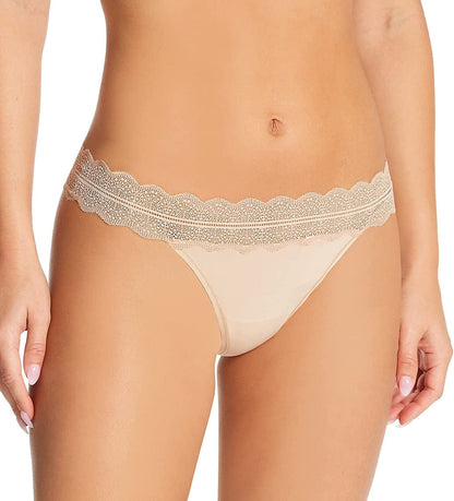 Calvin Klein Women'S Micro with Lace Band Thong Panty Bare / Large