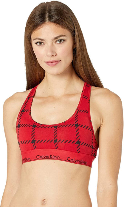 Calvin Klein Women'S Modern Cotton Bralette Men's Windowpane_rustic Red / Medium