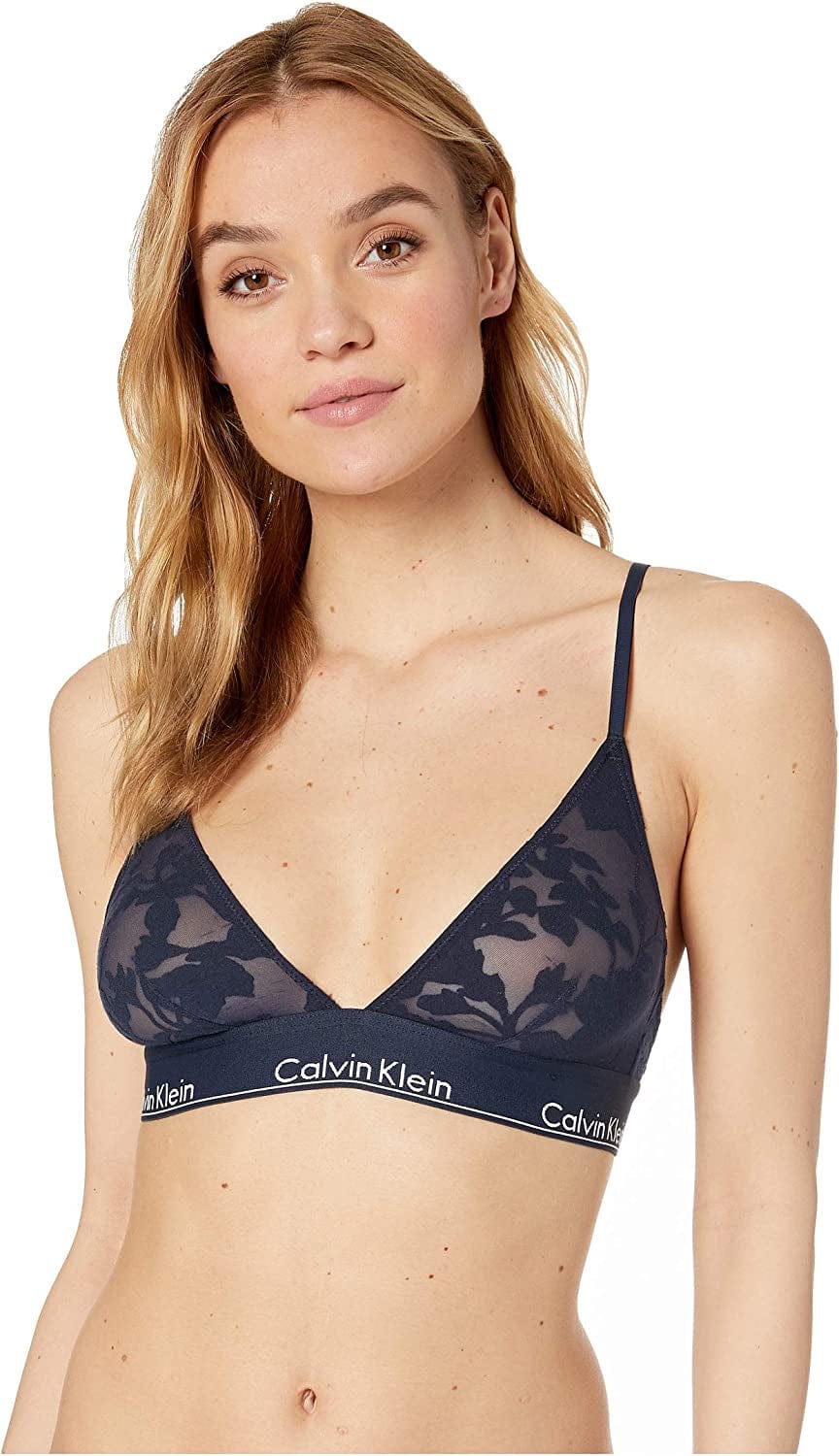 Calvin Klein Women'S Modern Cotton Triangle Bra Floral Burnout Blue / Small