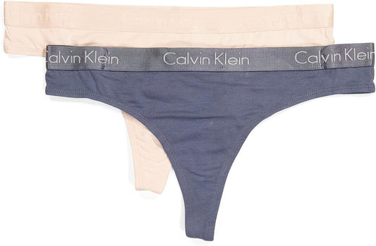 Calvin Klein Women'S Motive Cotton Multipack Thong Panty Pale Pink(qp1803-692)/Grey / Large