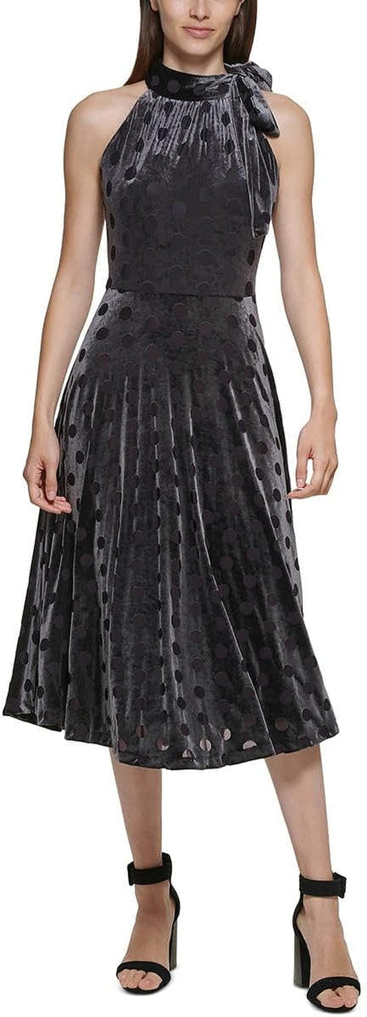 Calvin Klein Womens Velvet Midi Halter Dress