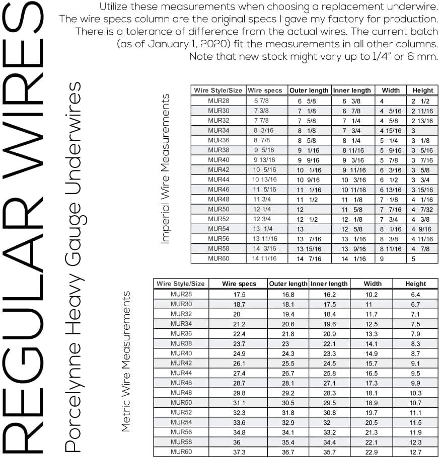 Carbon Steel Replacement Underwire Repair - Nylon Coated - Heavy Gauge Sturdy Wire for Bras - Regular Wire Size 38-1 Pair - See Pictures for Measurements and How to Order