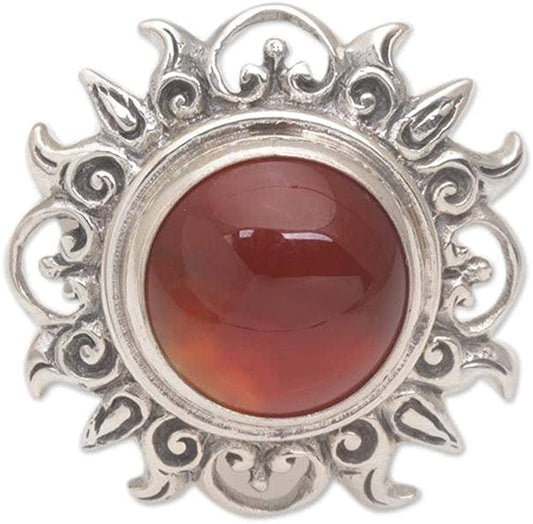 Carnelian .925 Sterling Silver Sun Cocktail Ring 'Light of the Universe' 7