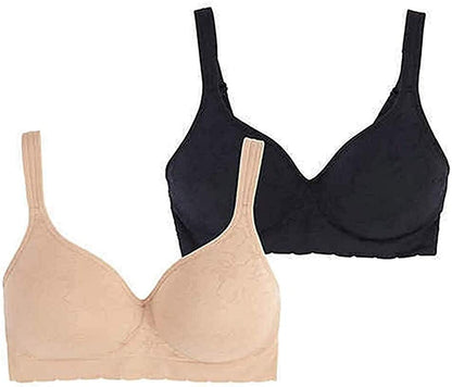 Carole Hochman Seamless Comfort Bra Wire Free Molded Cups Comfort Straps (2 Pack) Black - Nude / Small