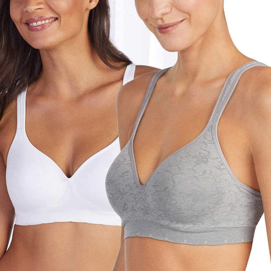 Carole Hochman Seamless Comfort Bra Wire Free Molded Cups Comfort Straps (2 Pack) White - Heather Grey / Small