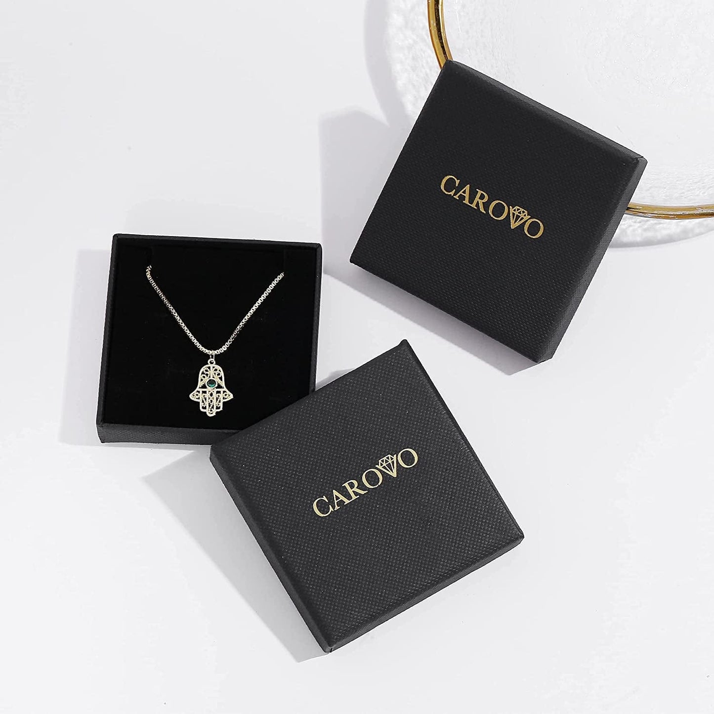 Carovo CZ Solitaire Choker Pendant Necklace for Women Dainty Cubic Zirconia Necklace 14K Gold Planted Diamond Solitaire Choker Chain Pendant Necklace for Women