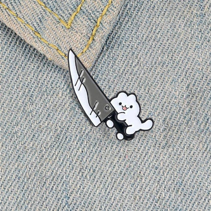 Cartoon Brooches,Mini Lapel Pins Enamel Pin with Knife Funny Animal Badges Brooch Funny Cartoon Cat Goose Brooch Cute Fashion Jewelry