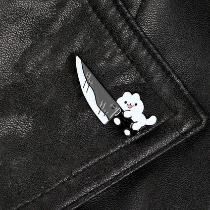 Cartoon Brooches,Mini Lapel Pins Enamel Pin with Knife Funny Animal Badges Brooch Funny Cartoon Cat Goose Brooch Cute Fashion Jewelry