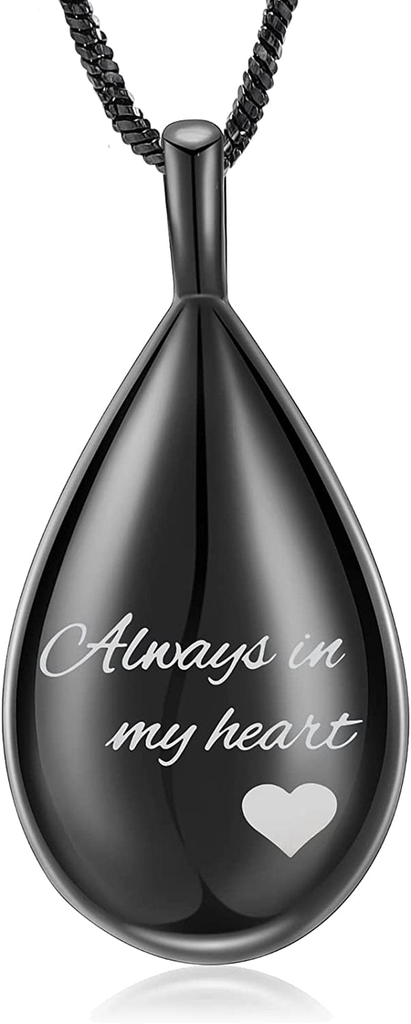 Carved Teardrop Keepsake Ashes Necklace Urn Pendant Cremation Memorial Jewelry-Always in My Heart Always in my heart Black