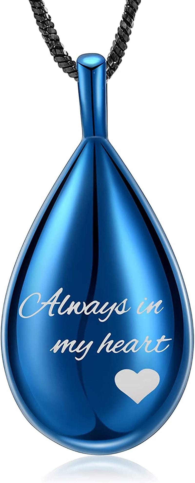 Carved Teardrop Keepsake Ashes Necklace Urn Pendant Cremation Memorial Jewelry-Always in My Heart Always in my heart Blue