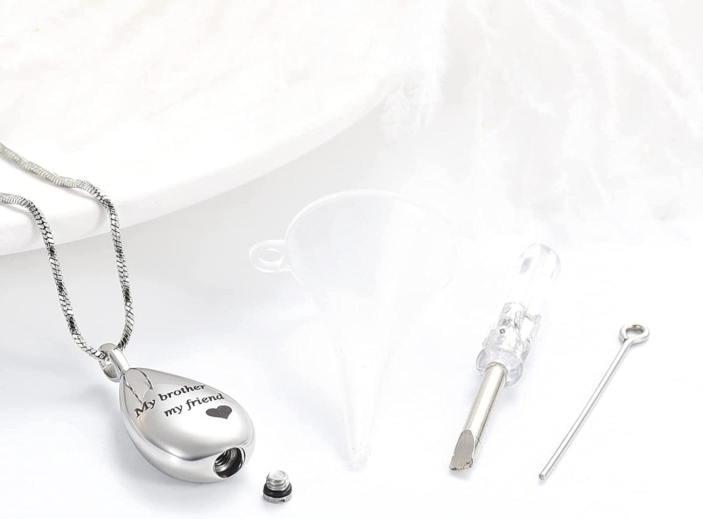 Carved Teardrop Keepsake Ashes Necklace Urn Pendant Cremation Memorial Jewelry-Always in My Heart