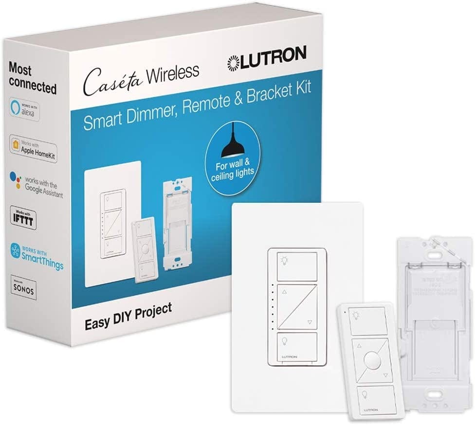 Caséta Deluxe Smart Dimmer Switch (2 Count) Kit with Caséta Smart Hub | Works with Alexa, Apple Homekit, Ring, Google Assistant | P-BDG-PKG2W-A | White White / Dimmer/Pico/Bracket Kit
