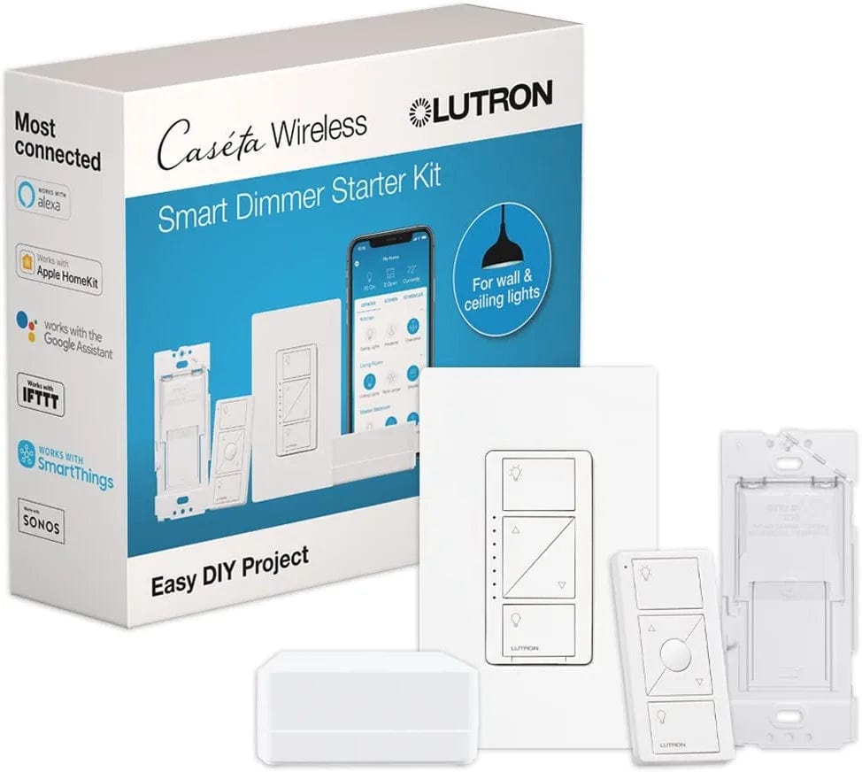 Caséta Deluxe Smart Dimmer Switch (2 Count) Kit with Caséta Smart Hub | Works with Alexa, Apple Homekit, Ring, Google Assistant | P-BDG-PKG2W-A | White White / Starter Dimmer Kit w/Hub
