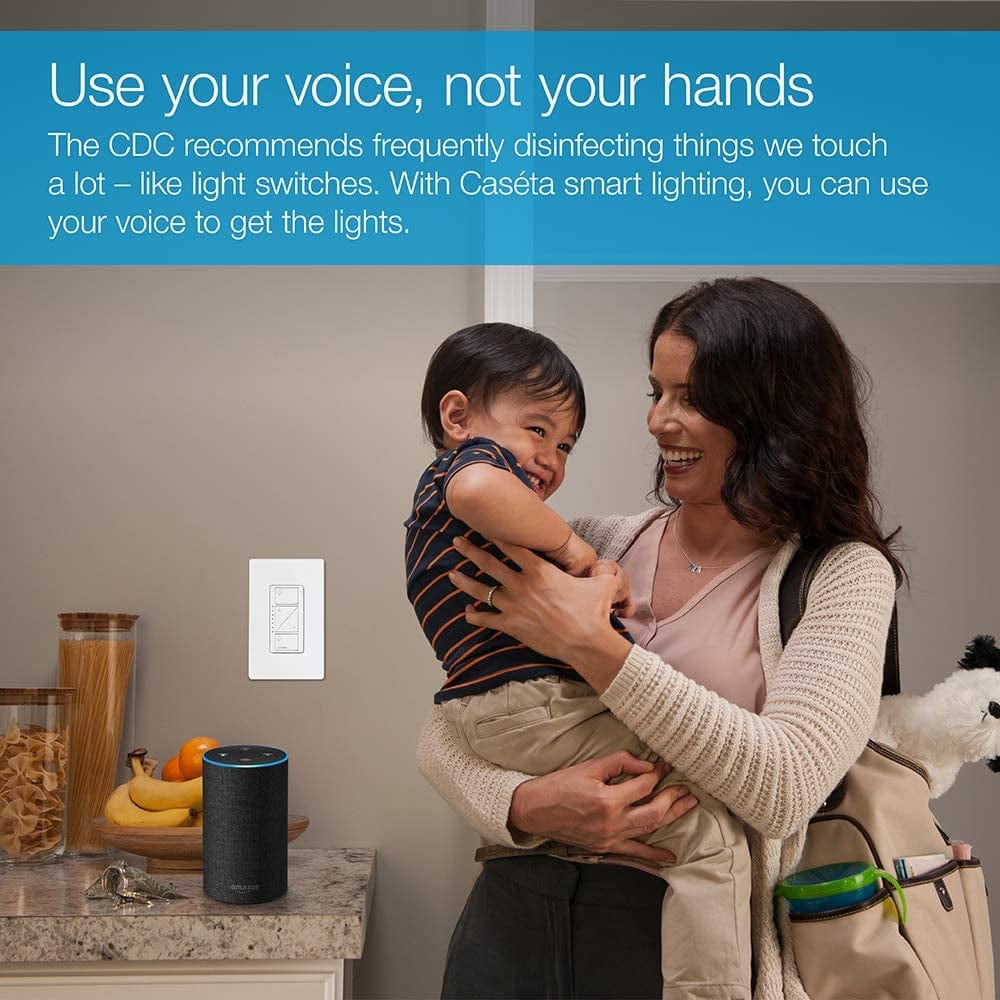 Caséta Deluxe Smart Dimmer Switch (2 Count) Kit with Caséta Smart Hub | Works with Alexa, Apple Homekit, Ring, Google Assistant | P-BDG-PKG2W-A | White