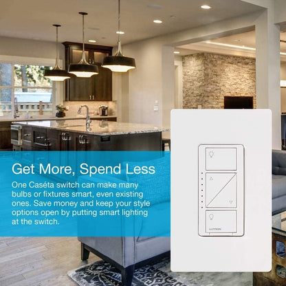 Caséta Deluxe Smart Dimmer Switch (2 Count) Kit with Caséta Smart Hub | Works with Alexa, Apple Homekit, Ring, Google Assistant | P-BDG-PKG2W-A | White