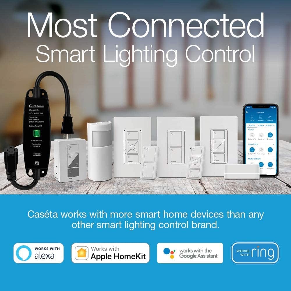 Caséta Deluxe Smart Dimmer Switch (2 Count) Kit with Caséta Smart Hub | Works with Alexa, Apple Homekit, Ring, Google Assistant | P-BDG-PKG2W-A | White
