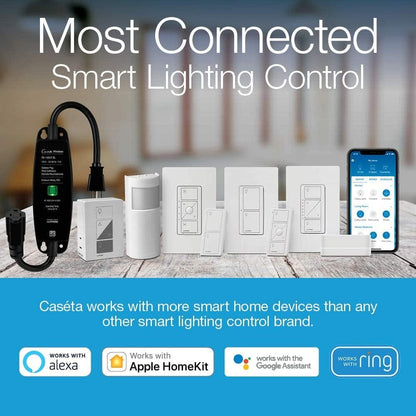 Caséta Deluxe Smart Dimmer Switch (2 Count) Kit with Caséta Smart Hub | Works with Alexa, Apple Homekit, Ring, Google Assistant | P-BDG-PKG2W-A | White