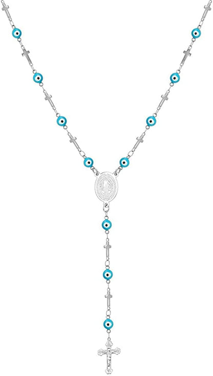 Catholic Gift Stainless Steel 18K Gold Plated Coin Medal/Crucifix Cross/Virgin Mary/Rosary Necklaces for Women Men D.Sideways Cross Rosary-Stainless