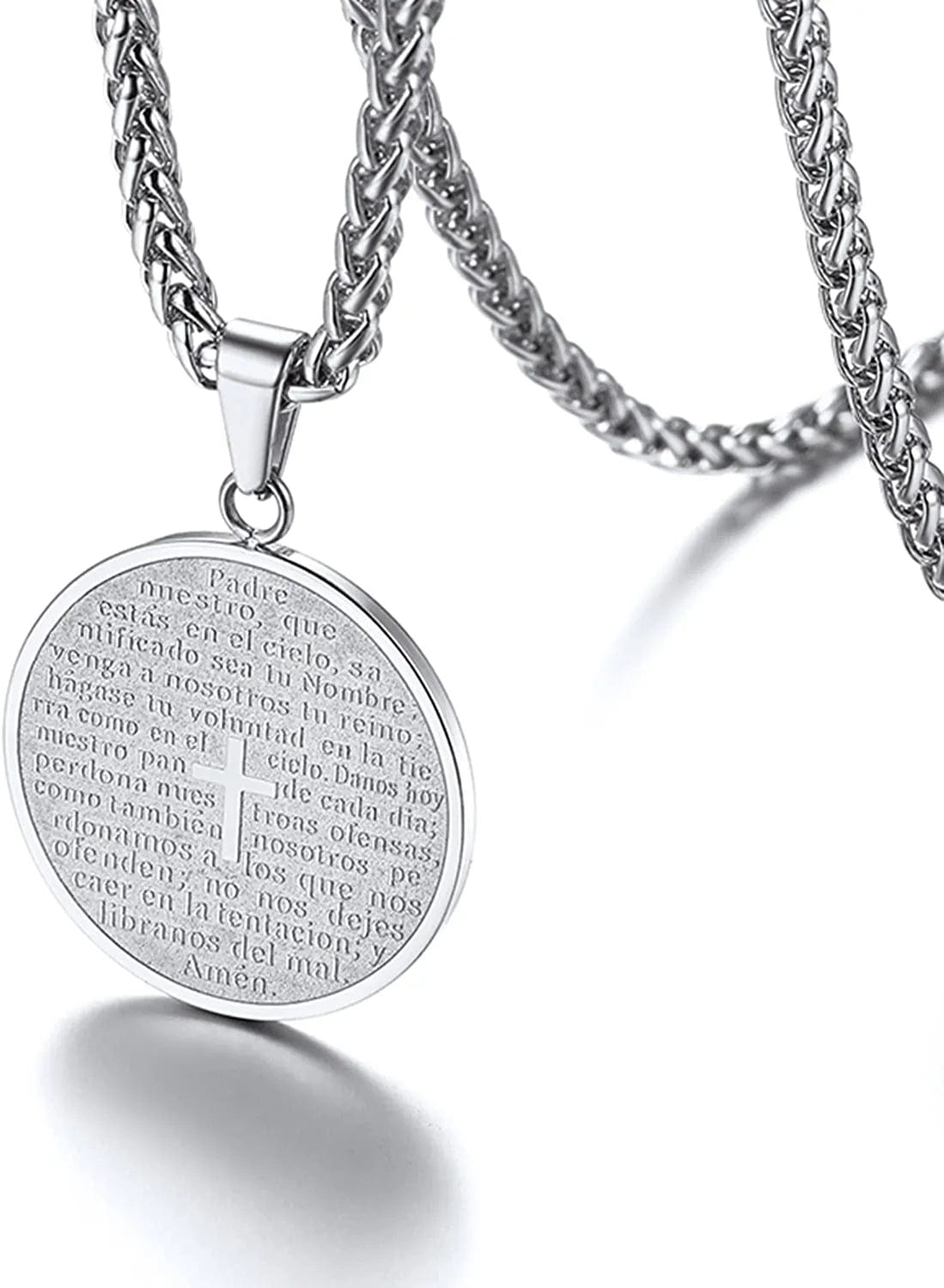 Catholic Gift Stainless Steel 18K Gold Plated Coin Medal/Crucifix Cross/Virgin Mary/Rosary Necklaces for Women Men A.Lords Prayer Medal-Stainless