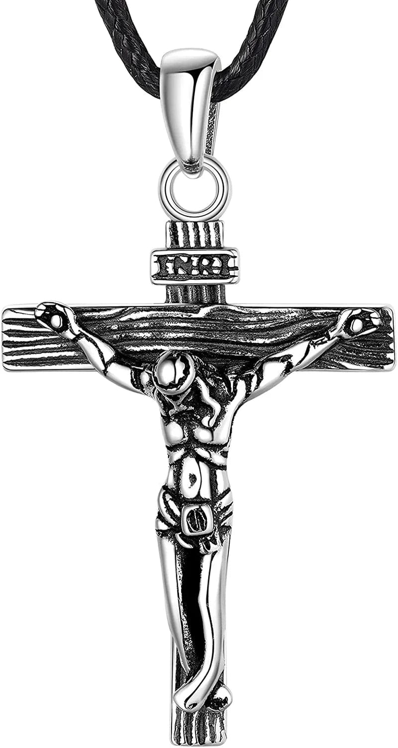 Catholic Gift Stainless Steel 18K Gold Plated Coin Medal/Crucifix Cross/Virgin Mary/Rosary Necklaces for Women Men F.Crucifix Cross-Sterling Silver-26"