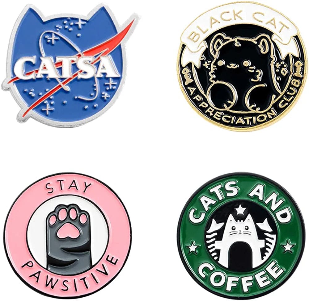 Cats Club Enamel Pin Cat Planet Coffee Paw Brooch Pins Badge Cute Kitten Brooches Lapel Pin Jeans Shirt Bag Jewelry with Gift Bag