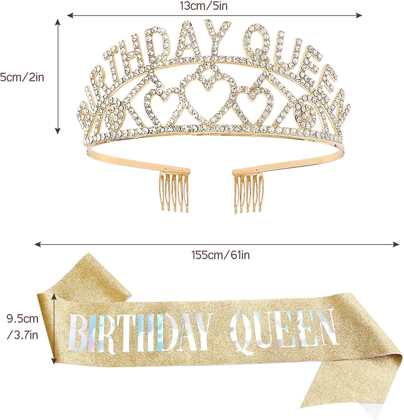 CAVETEE Gold Birthday Queen Rhinestone Tiara and Sash- Birthday Tiara and Sash Birthday Party Favors Glitter Birthday Decorations for Women（Multi Color Letter） Apparel & Accessories > Clothing Accessories > Sashes CAVETEE   