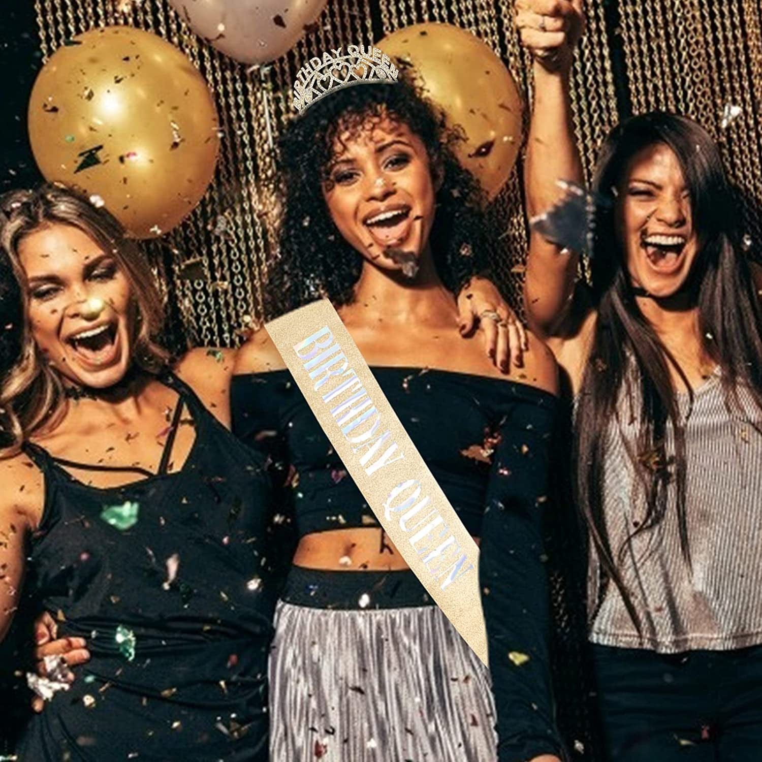CAVETEE Gold Birthday Queen Rhinestone Tiara and Sash- Birthday Tiara and Sash Birthday Party Favors Glitter Birthday Decorations for Women（Multi Color Letter） Apparel & Accessories > Clothing Accessories > Sashes CAVETEE   