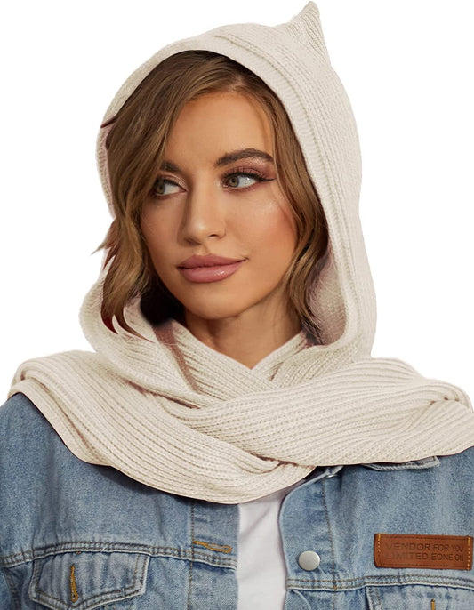 Women Winter Knitted Hooded Long Scarf Warm Shawl Wrap Head Scarves Apparel & Accessories > Clothing Accessories > Scarves & Shawls Zilcremo Beige  
