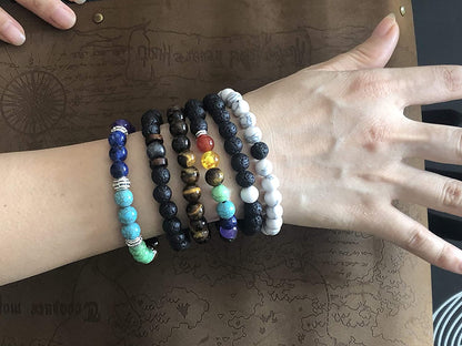 Black Lava Stone 7 Chakra Bracelets 6Pcs Mix 8Mm Yinyang Rock Bead Elastic Natural Stones Gemstones Oil Diffuser Yoga Menditation Beads Bracelets for Men Women Girls Jewelry (6Pcs Lava Stone Bracelet) Apparel & Accessories > Jewelry > Bracelets Cmidy   