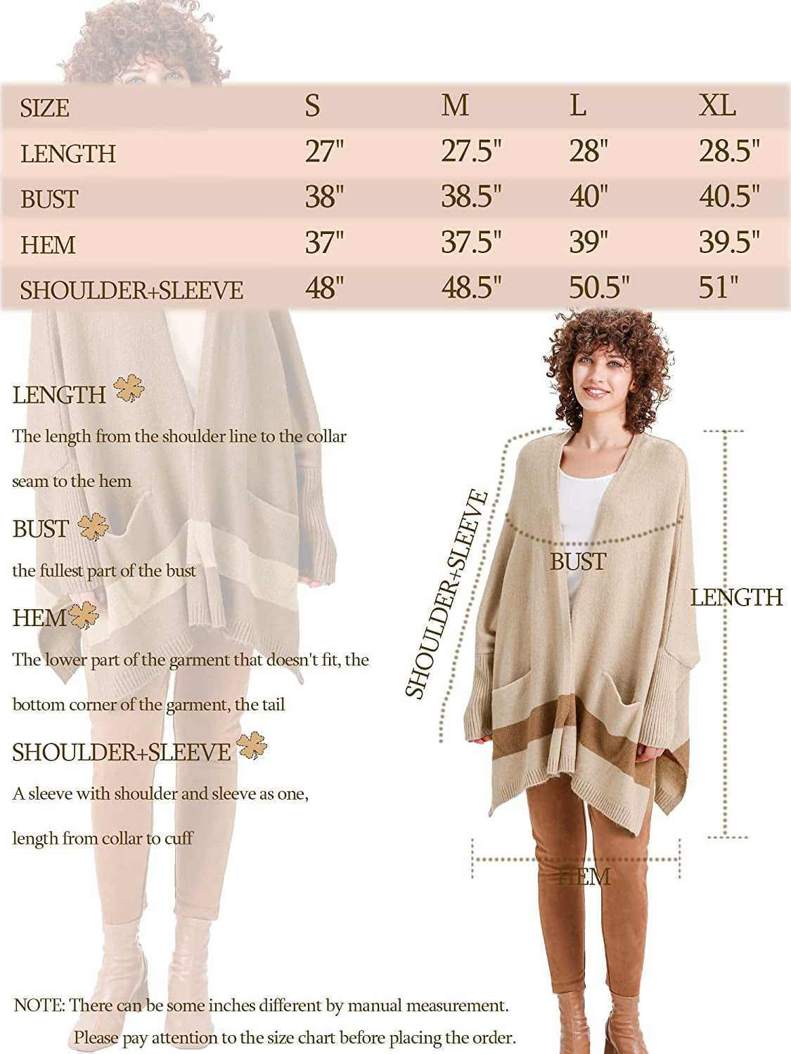 Moss Rose Women'S Open Front Cardigans Striped Batwing Sleeves Oversized Knit Pockets Sweater Coat Apparel & Accessories > Clothing Accessories > Scarves & Shawls KYLIE MAX   