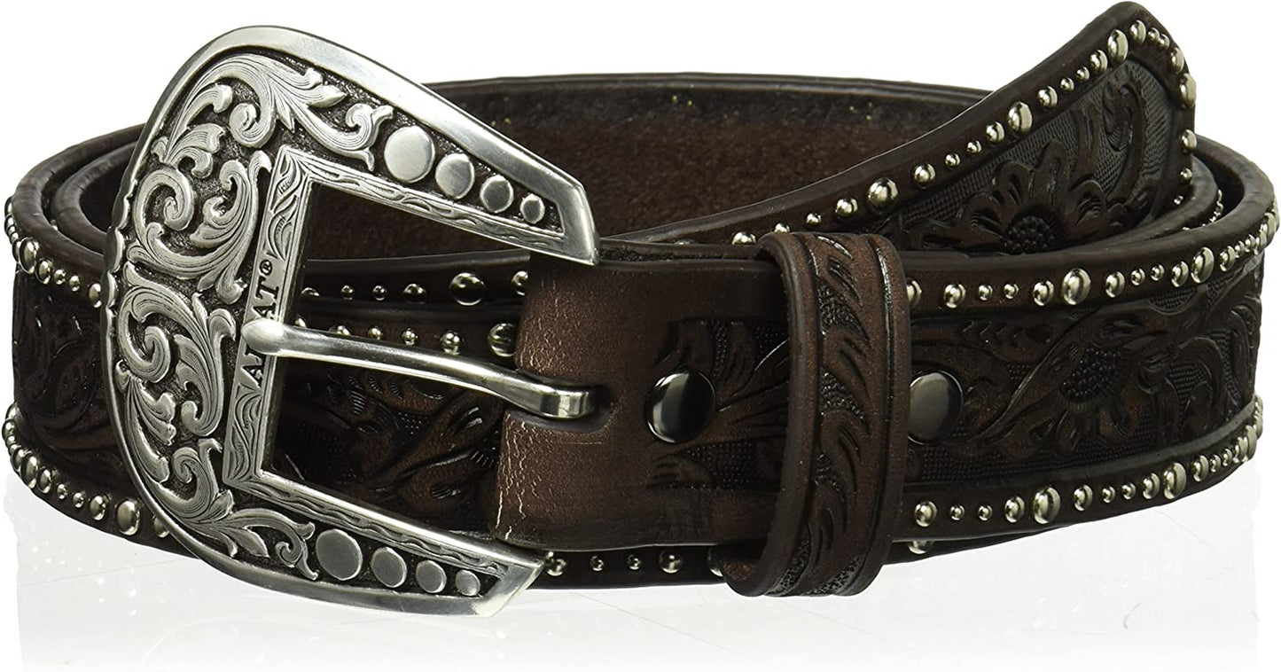ARIAT Women'S Floral Nail Head Edge Belt Apparel & Accessories > Clothing Accessories > Belts ARIAT Brown Large 