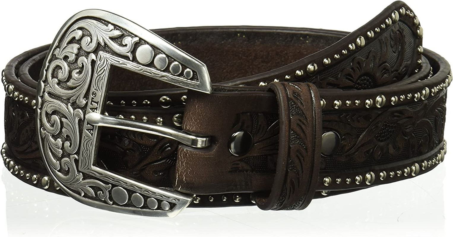 ARIAT Women'S Floral Nail Head Edge Belt Apparel & Accessories > Clothing Accessories > Belts ARIAT Brown Large 