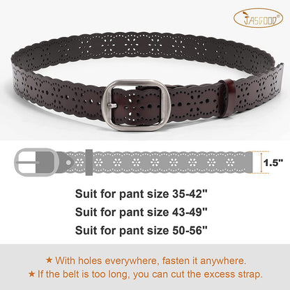 JASGOOD Women'S plus Size Belt, Hollow Flower Leather Belt for Jeans Pants Wide Belt with Metal Buckle Apparel & Accessories > Clothing Accessories > Belts KYLIE MAX   