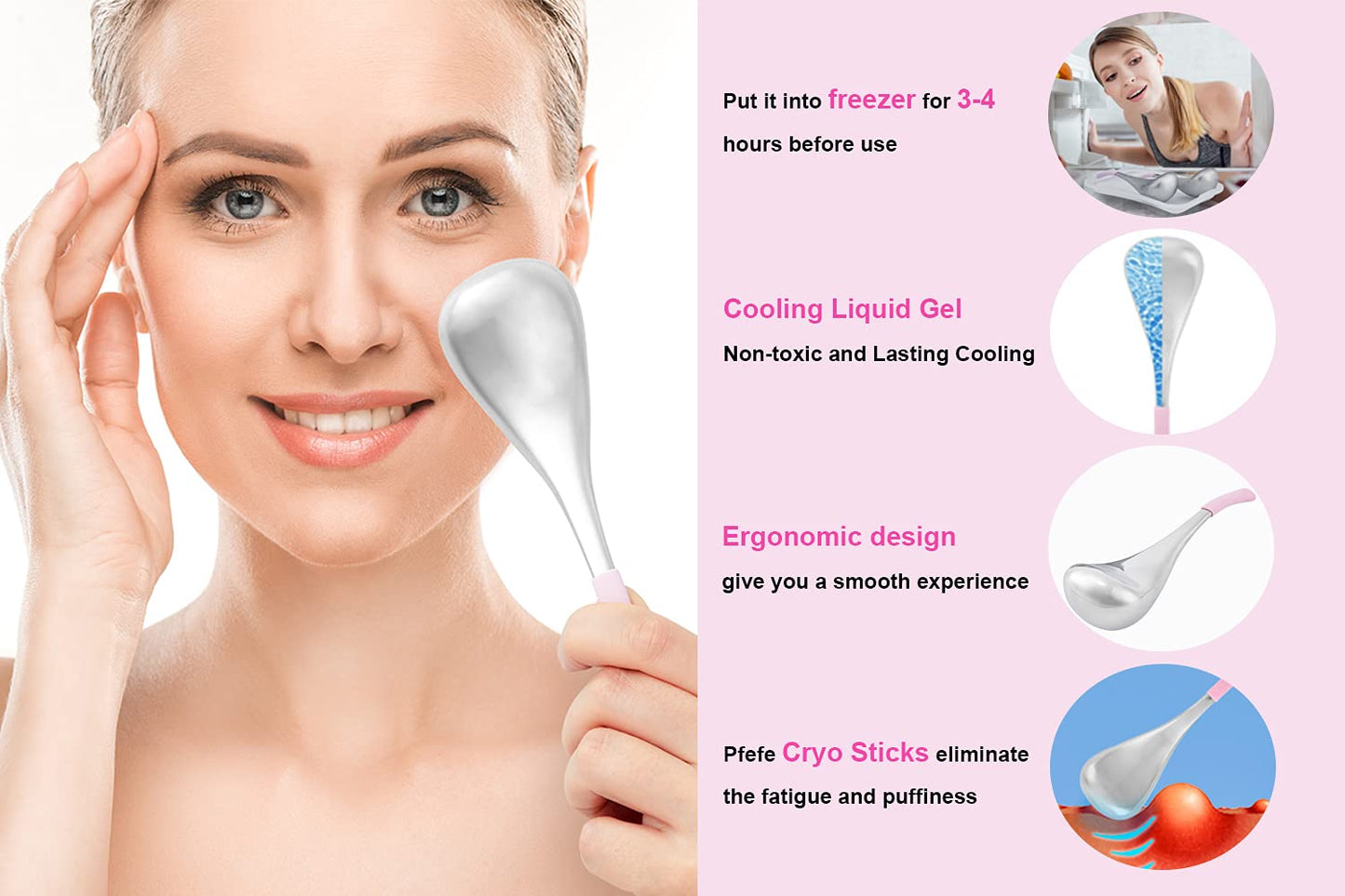 Cryo Sticks Facial Skin Care Ice Globes for Women Face Eyes, Stainless Steel Face Beauty Tools for Girls Ladies, Esthetician Supplies Cooling Spa Globes with Storage Case Health & Beauty > Personal Care > Cosmetics > Cosmetic Tools > Skin Care Tools pfefe   