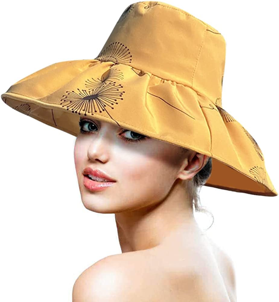 Women Wide Brim Sun Hat Women Sun Large Brim Hat Foldable Summer Beach Cap for Fishing Hiking Apparel & Accessories > Clothing Accessories > Hats xbaihuix Yellow  