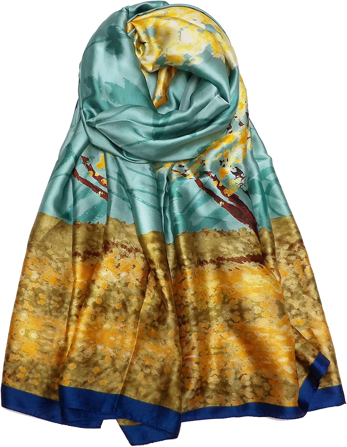 Silk Scarf for Women Fashion Long Satin Lightweight Large Shawl Wrap Printed Sleep 70''X35'' Apparel & Accessories > Clothing Accessories > Scarves & Shawls Wealish 07-cyan  