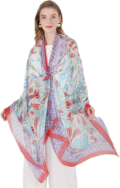 DANA XU Women'S Mulberry Satin Silk Fashion Summer Shawls Large Size Floral Scarf Oversize Soft Wraps for Evening Dresses Apparel & Accessories > Clothing Accessories > Scarves & Shawls DANA XU 34 Red  