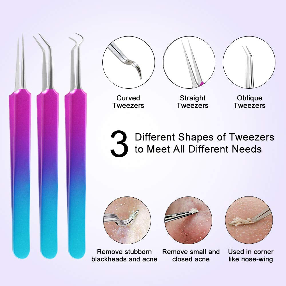 Blackhead Remover Tool Kit, Aooeou 10 Pcs Professional Pimple Popper Tool -Treatment for Pimples, Blackheads, Blemish, Zit Removing, Forehead and Nose(Colorful) Health & Beauty > Personal Care > Cosmetics > Cosmetic Tools > Skin Care Tools Aooeou   