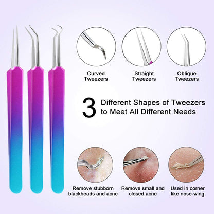Blackhead Remover Tool Kit, Aooeou 10 Pcs Professional Pimple Popper Tool -Treatment for Pimples, Blackheads, Blemish, Zit Removing, Forehead and Nose(Colorful) Health & Beauty > Personal Care > Cosmetics > Cosmetic Tools > Skin Care Tools Aooeou   