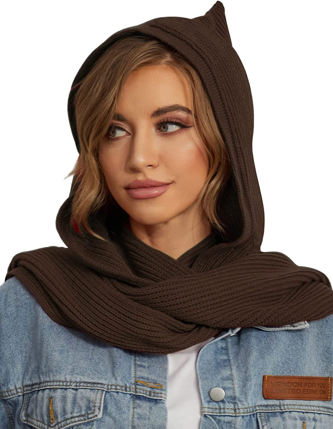 Women Winter Knitted Hooded Long Scarf Warm Shawl Wrap Head Scarves Apparel & Accessories > Clothing Accessories > Scarves & Shawls Zilcremo Coffee  