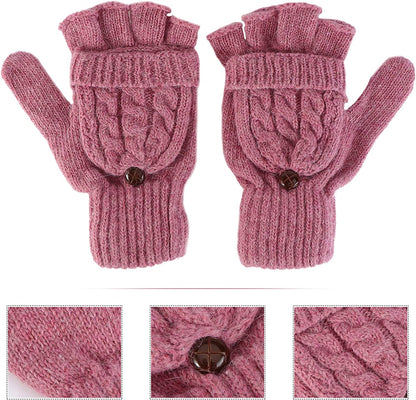 UEETEK Women Winter Warm Wool Knitted Convertible Fingerless Gloves with Mitten Cover (Brown) Apparel & Accessories > Clothing Accessories > Gloves & Mittens UEETEK   