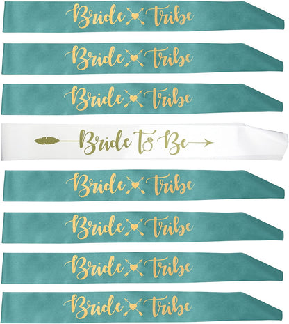 Bachelorettesy Bride Tribe Bridesmaids Sashes - 8 Pack Rose Gold Satin Bachelorette Sashes for Bridal Shower, Bachelorette Parties, Wedding Parties, Girls' Night Out & More! Apparel & Accessories > Clothing Accessories > Sashes Bachelorettesy Mint  