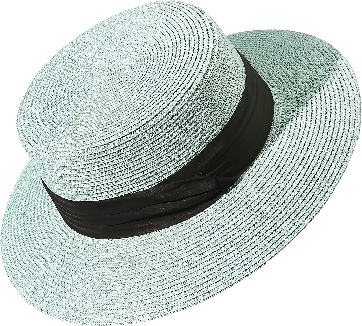 Lanzom Sun Hats for Women Wide Brim Straw Boater Hat Foldable Packable Beach Hat for Summer Apparel & Accessories > Clothing Accessories > Hats Lanzom Mint Green Medium 