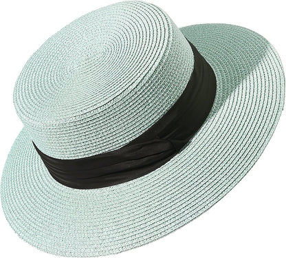 Lanzom Sun Hats for Women Wide Brim Straw Boater Hat Foldable Packable Beach Hat for Summer Apparel & Accessories > Clothing Accessories > Hats Lanzom Mint Green Medium 